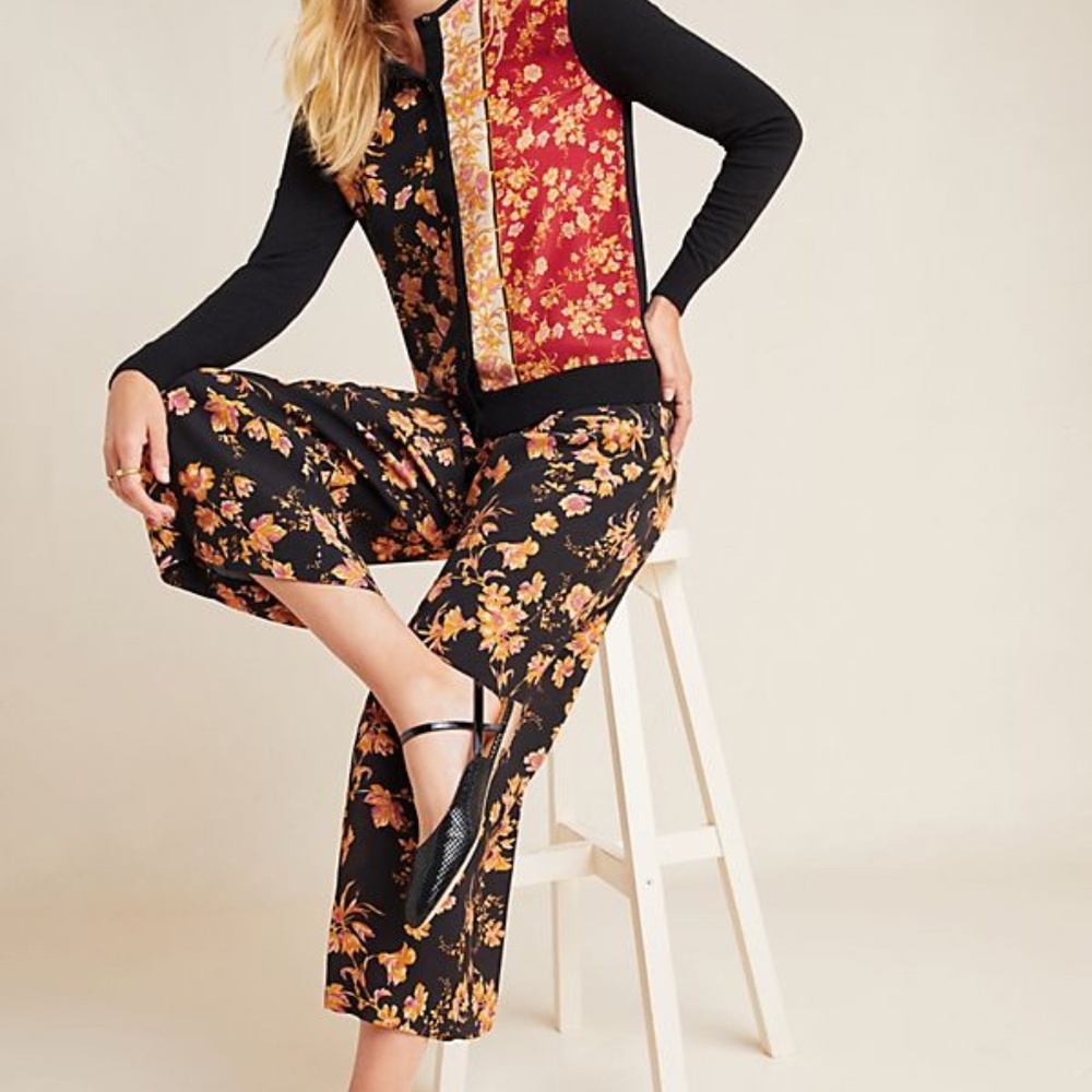 Anthropologie Della Floral Wide-Leg Trousers